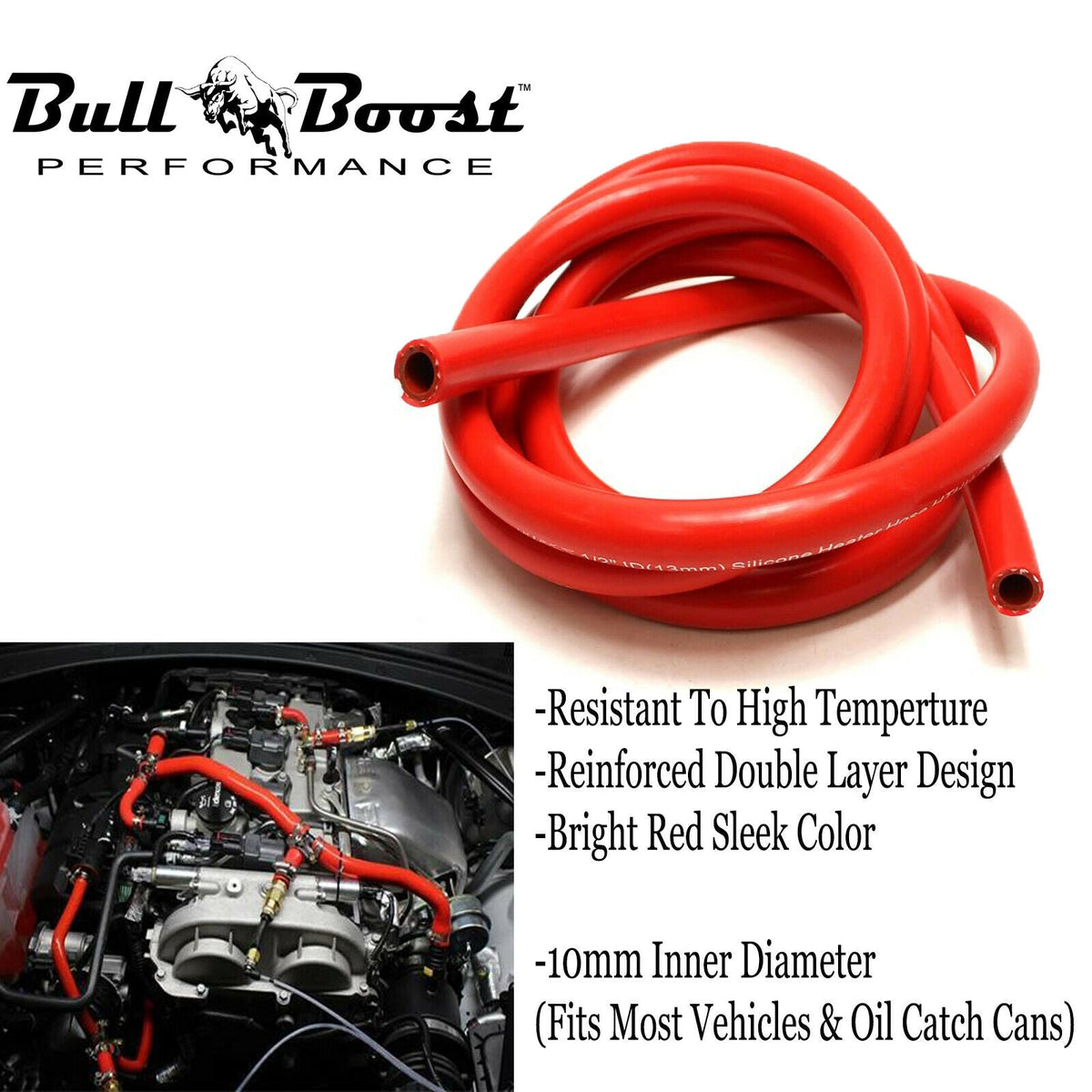 10mm 3/8 RED Vacuum Silicone Hose Racing Line Pipe Tube 4 Feet Per Order