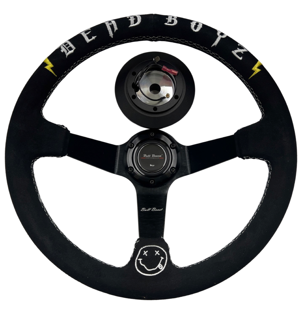 Deadboyz Suede Steering Wheel + Short Hub Adapter Kit For 02-07 Impreza WRX STI Legacy Eclipse Lancer Galant 3000GT