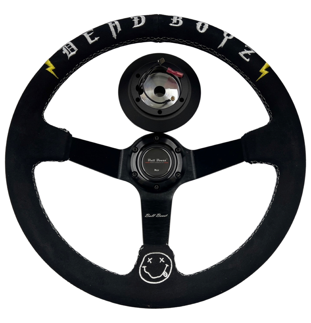 Deadboyz Suede Steering Wheel + Short Hub Adapter Kit For 02-07 Impreza WRX STI Legacy Eclipse Lancer Galant 3000GT