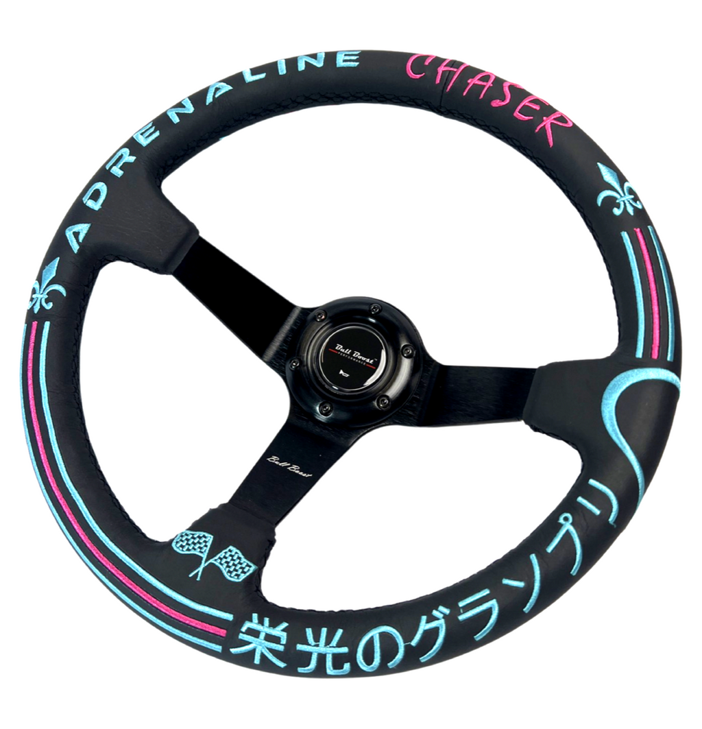Leather Heart Deep Dish Suede Steering Wheel + Short Hub Adapter Kit For Honda Acura Civic Integra Accord Del Sol, CRX, Prelude