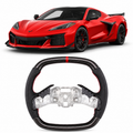 Real Carbon Fiber Steering Wheel for Chevrolet Corvette C8 Z06 Z51 2020–2026 with Red Center Stripe (Non-Heated) by Vekto