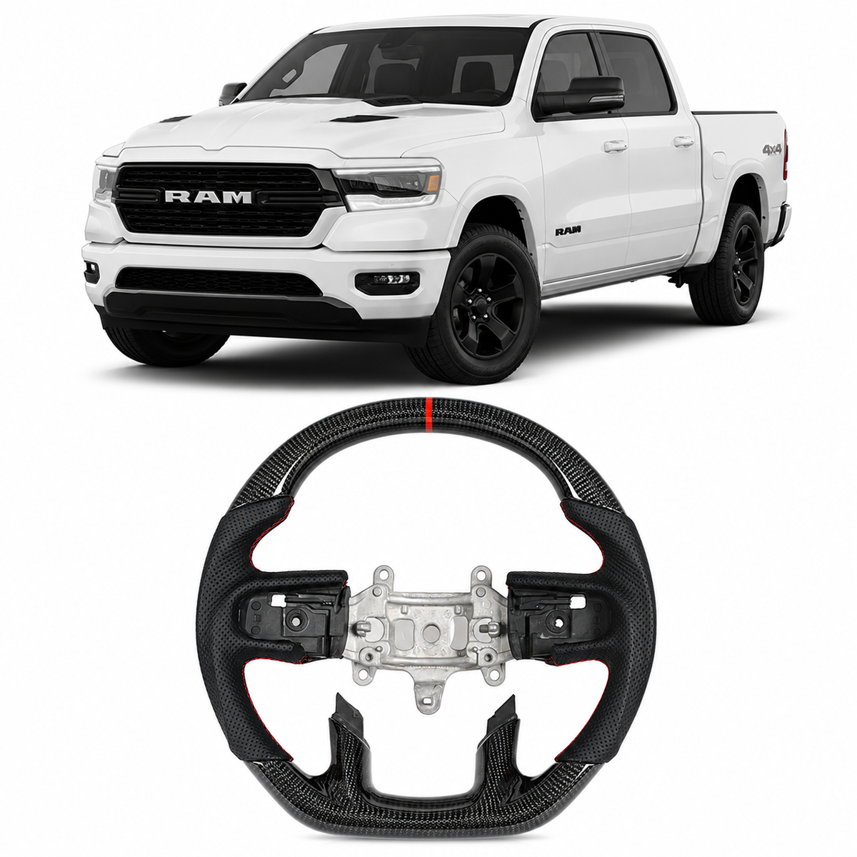 Real Carbon Fiber Steering Wheel for Dodge Ram 1500 2018-2024