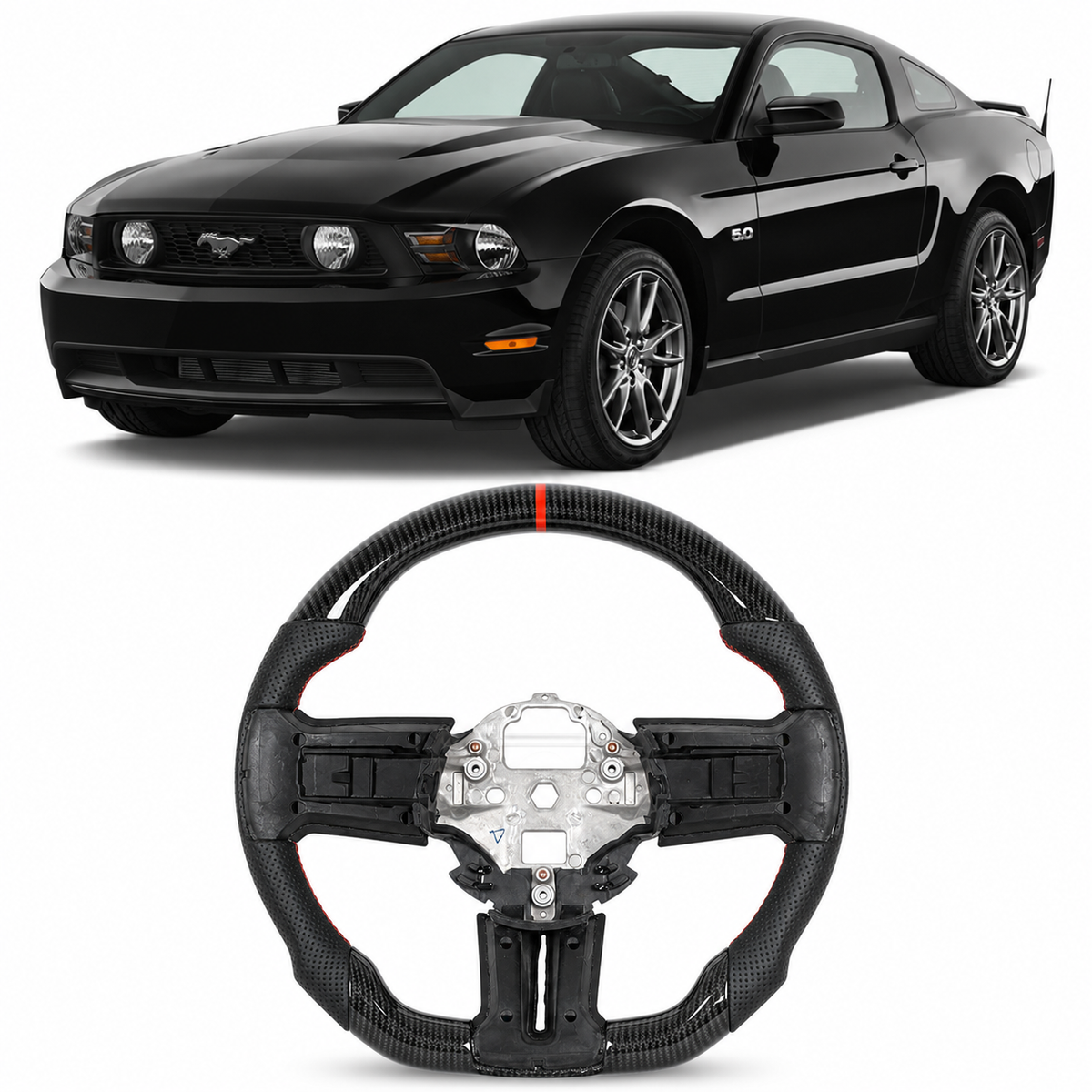 Hydro-Dip Carbon Fiber Steering Wheel for Ford Mustang V6, GT & Shelby GT500 2010-2014