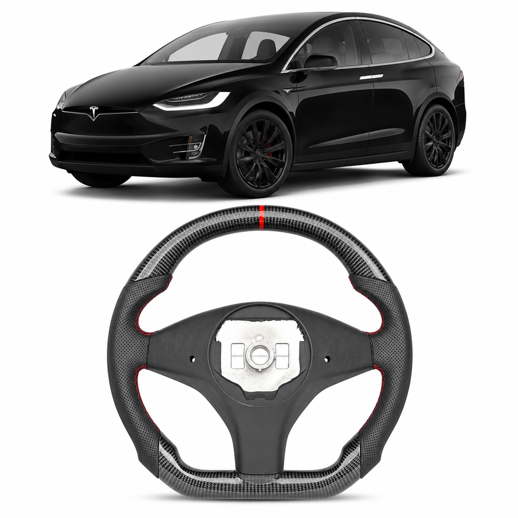 Real Carbon Fiber Sport Steering Wheel for Tesla Model S 2014–2020 & Model X 2016–2020 Black Leather Heated by Vekto
