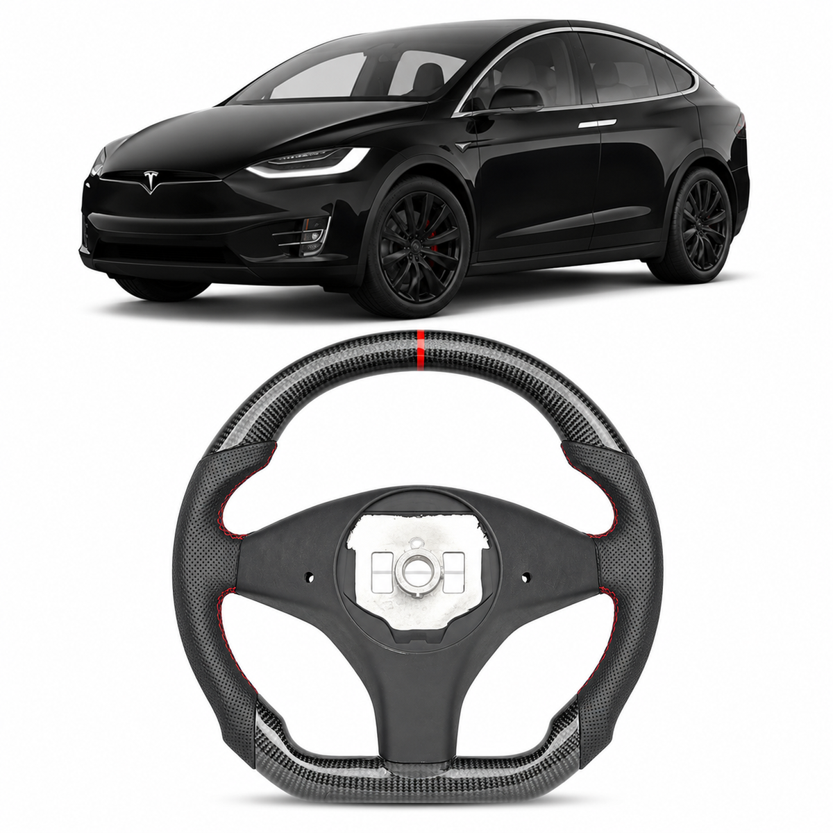 Real Carbon Fiber Sport Steering Wheel for Tesla Model S 2014–2020 & Model X 2016–2020 Black Leather Heated by Vekto