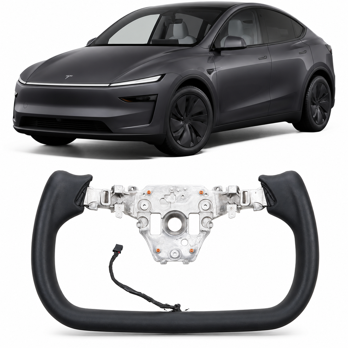 Heated Black Leather Yoke Steering Wheel for Tesla Model Y 2025+ Juniper