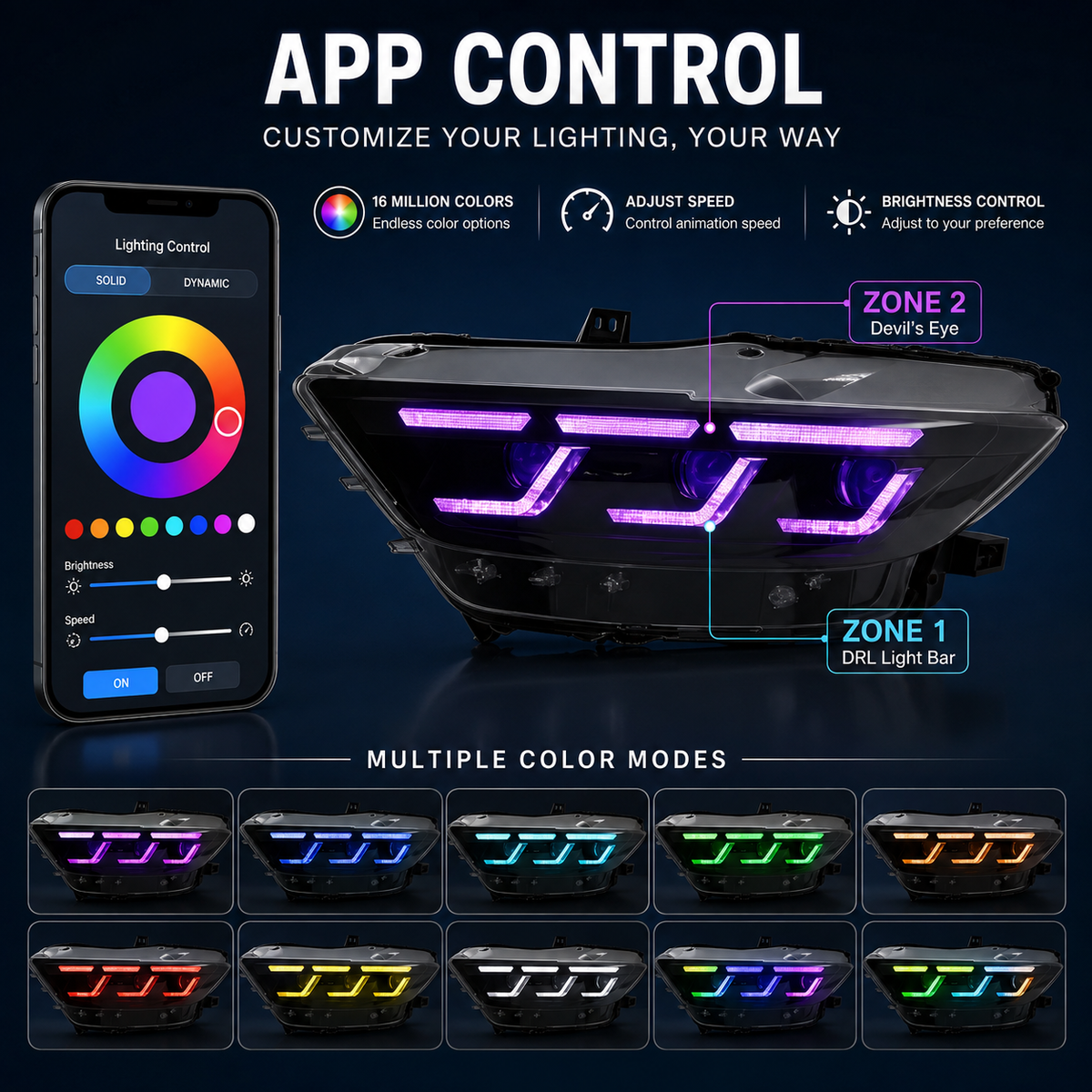 RGB DRL LED Headlight Set for Ford Mustang