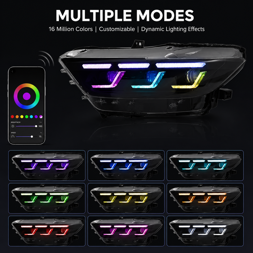 RGB DRL LED Headlight Set for Ford Mustang