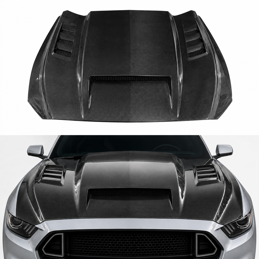 Functional Dry Carbon Fiber Vented Performance Hood for Ford Mustang