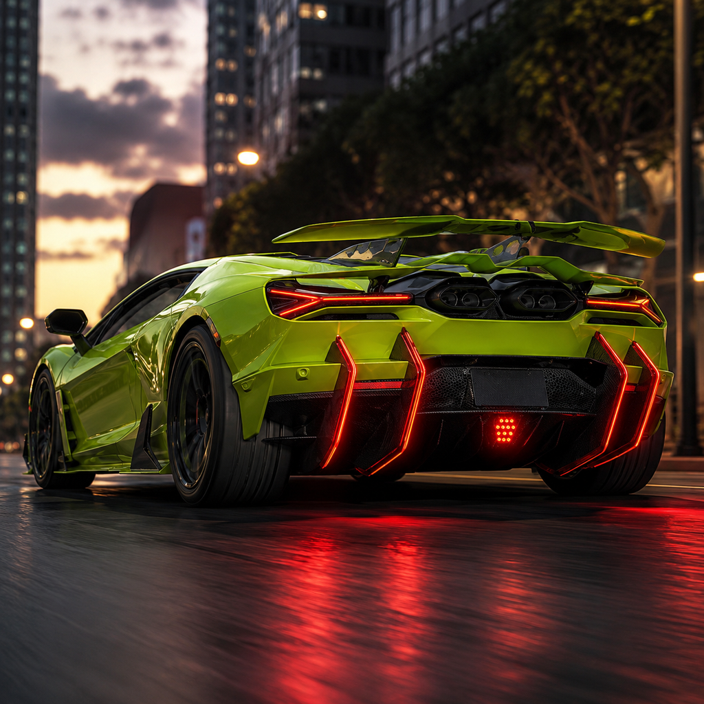 Aggressive Dry Carbon LED Diffuser Fin Set Blades for Lamborghini Revuelto