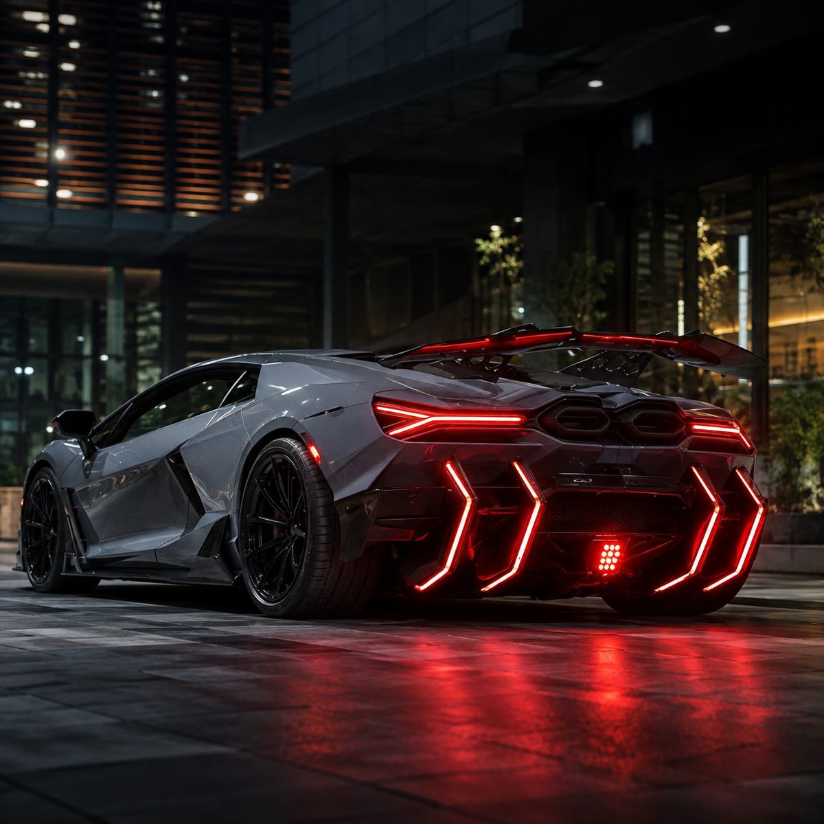 Aggressive Dry Carbon LED Diffuser Fin Set Blades for Lamborghini Revuelto