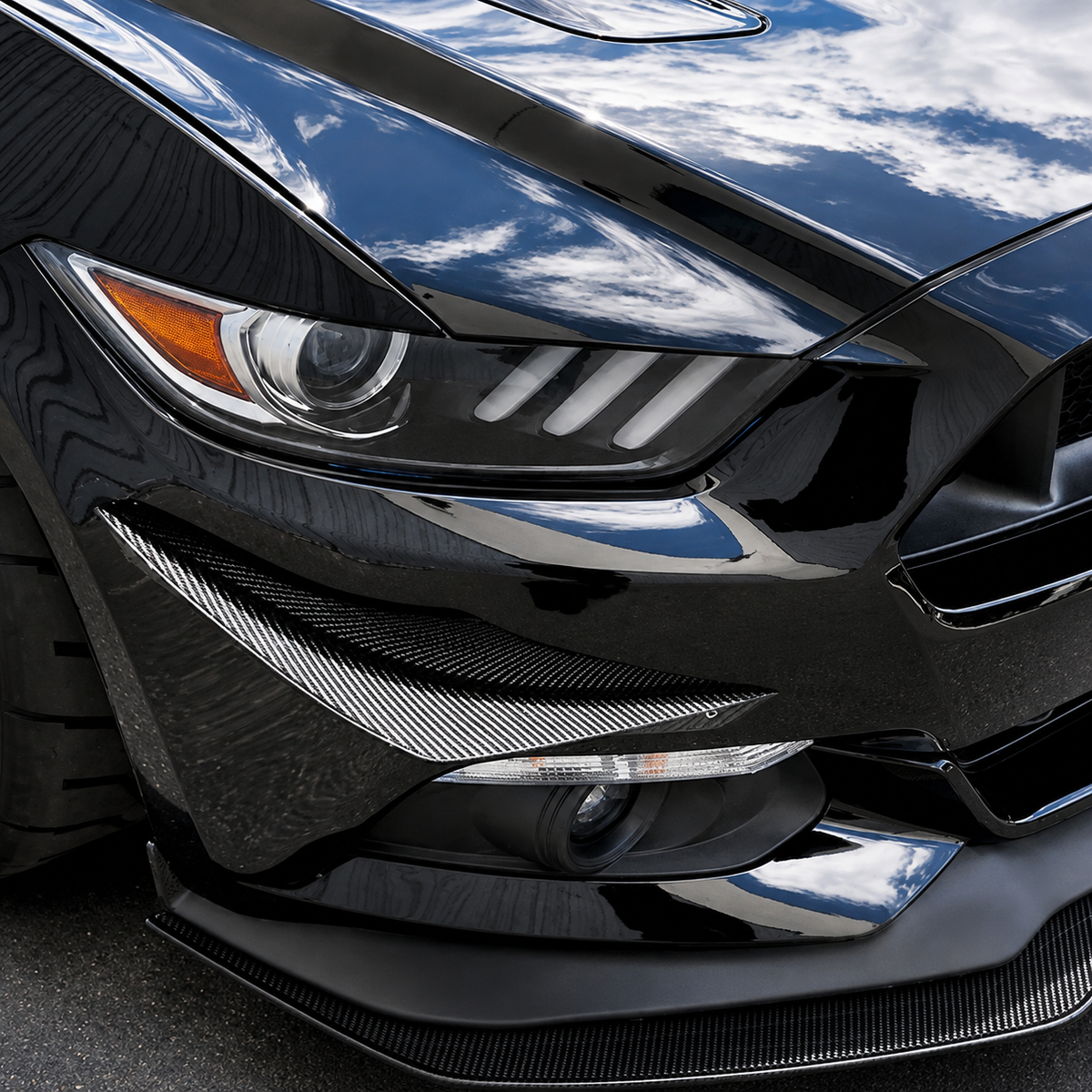 Dry Carbon Fiber Front Bumper Canards for Ford Mustang