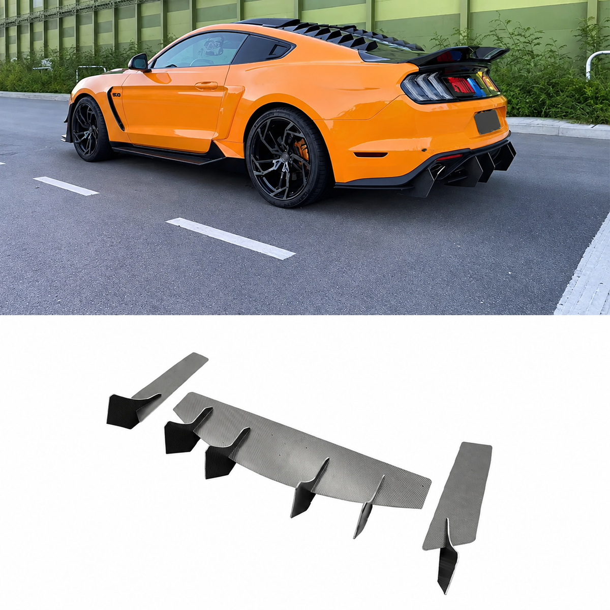 MD Style Dry Carbon Fiber Rear Bumper Diffuser for Ford Mustang