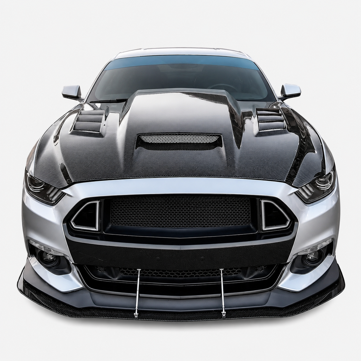 V2 Style Carbon Fiber Vented Engine Hood for Ford Mustang