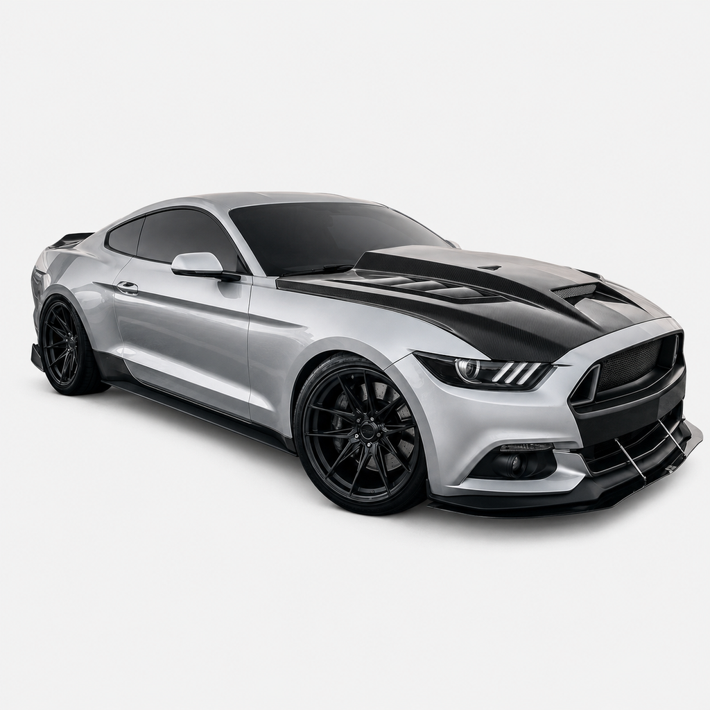 V2 Style Carbon Fiber Vented Engine Hood for Ford Mustang