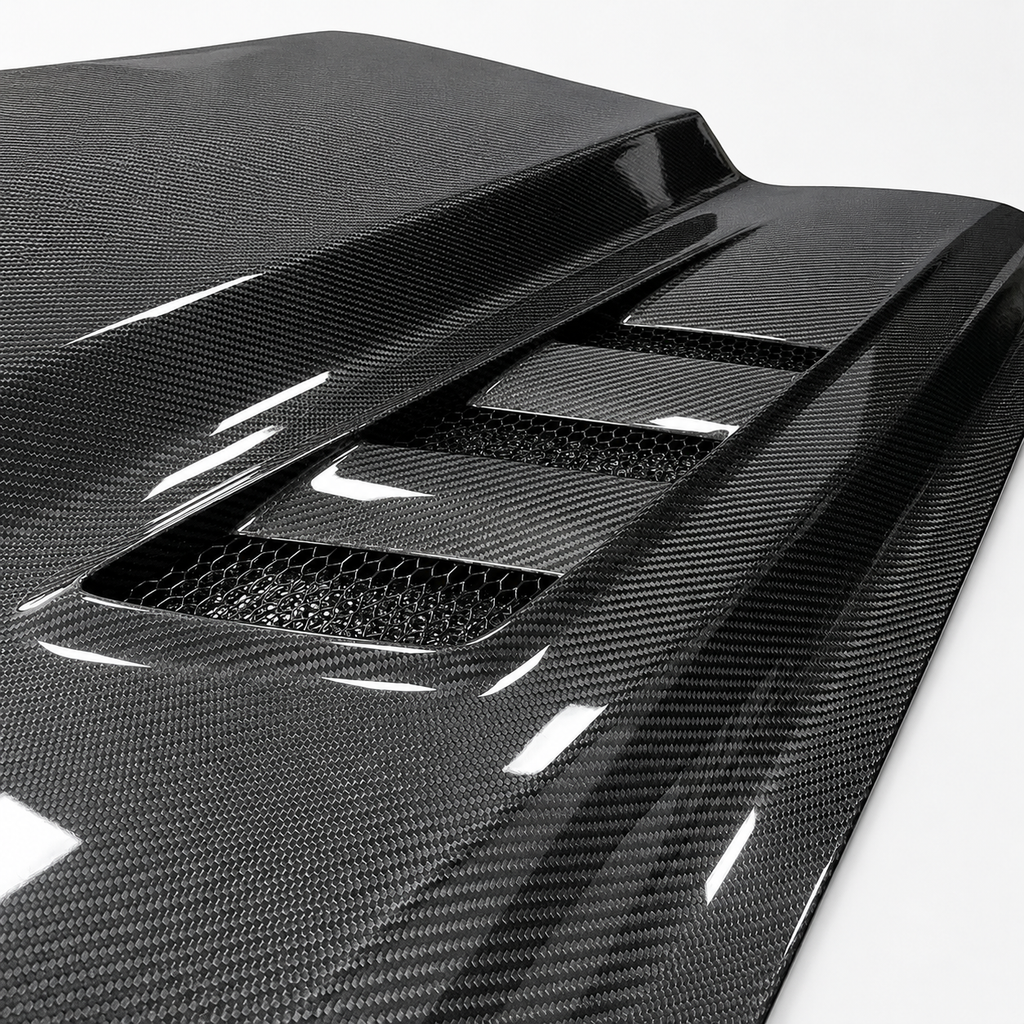 V2 Style Carbon Fiber Vented Engine Hood for Ford Mustang