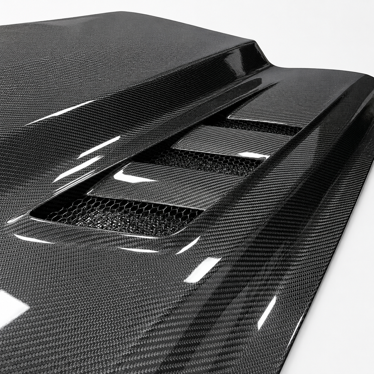 V2 Style Carbon Fiber Vented Engine Hood for Ford Mustang