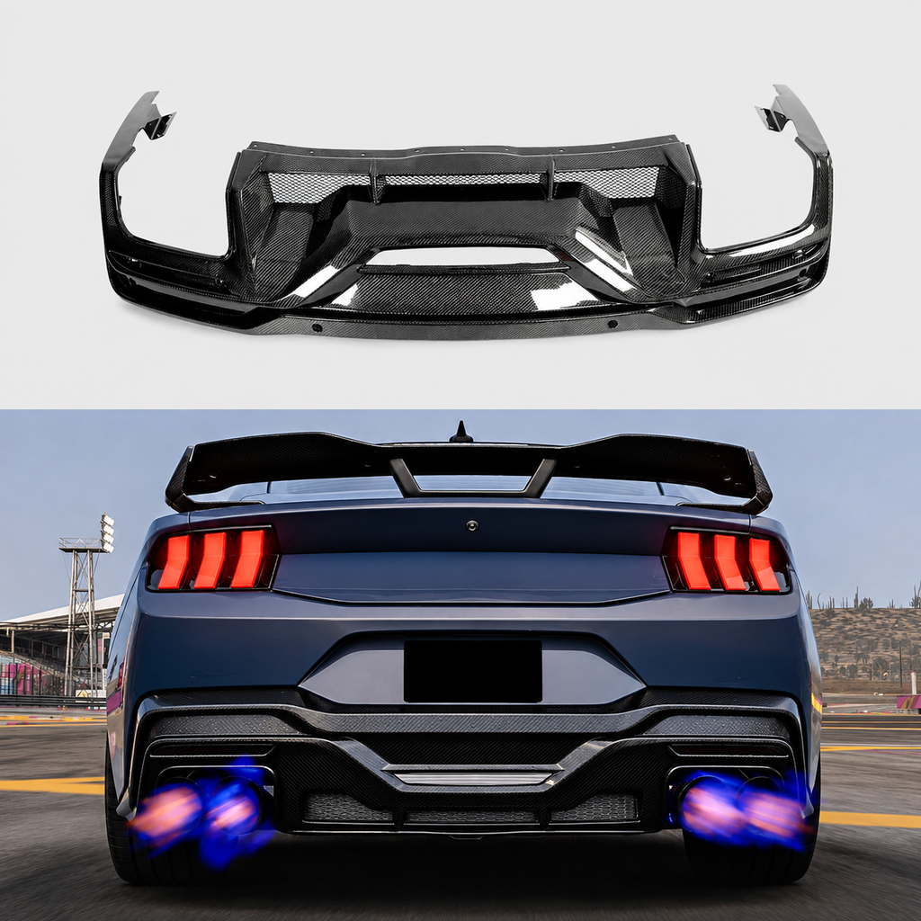 DH Style Carbon Fiber Rear Bumper Diffuser for Ford Mustang S650 by Bull Boost Performance